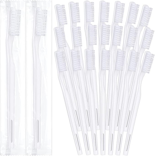 CHENGU 200 Pack Individually Wrapped Disposable Toothbrush Bulk Single Use Toothbrush with Soft Bristle for Women Men Adult Hotels Guest Travel Donation(White)