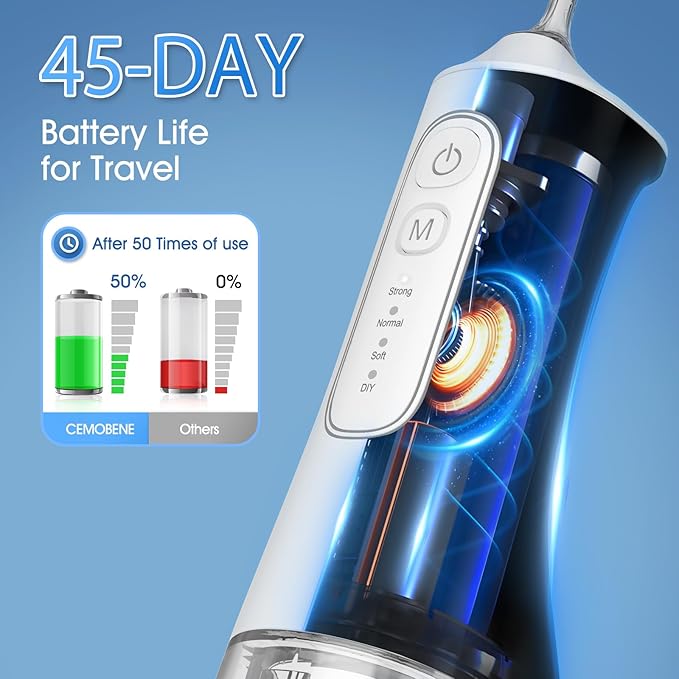Water Flosser, Rechargeable 300ML IPX7 Waterproof Cordless Portable Oral Irrigator with 4 Modes & 6 Replaceable Jet Tips-Professional Flossing Cleaner for Daily Home Use,Travel,Gums,Braces Care(White)