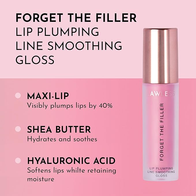Lawless Forget the Filler Lip Plumping Line Smoothing Gloss - Daisy Girl - Premium Volumizing Lip Gloss with Natural Ingredients Designed to Plump, Firm, and Hydrate Lips 0.11 oz