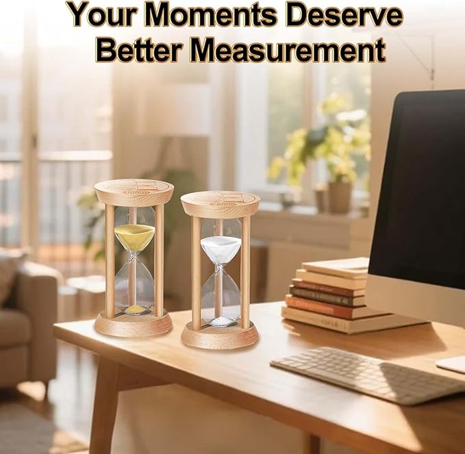 Sand Hourglass Timer Set: 30 Sec/1/2/3/5/10 Minutes Wooden Sand Clock, Colorful SandWatch Hour Glass, Small Sandglass Timer for Classroom, Home Decorative, Games (6 pcs)