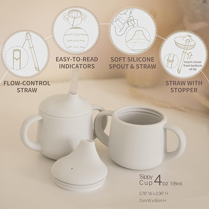 Moonkie Silicone Baby Sippy Cups | 3 Stages Training Cup Straw Cup for Infants Toddlers and Kid | 4 oz 1Pack