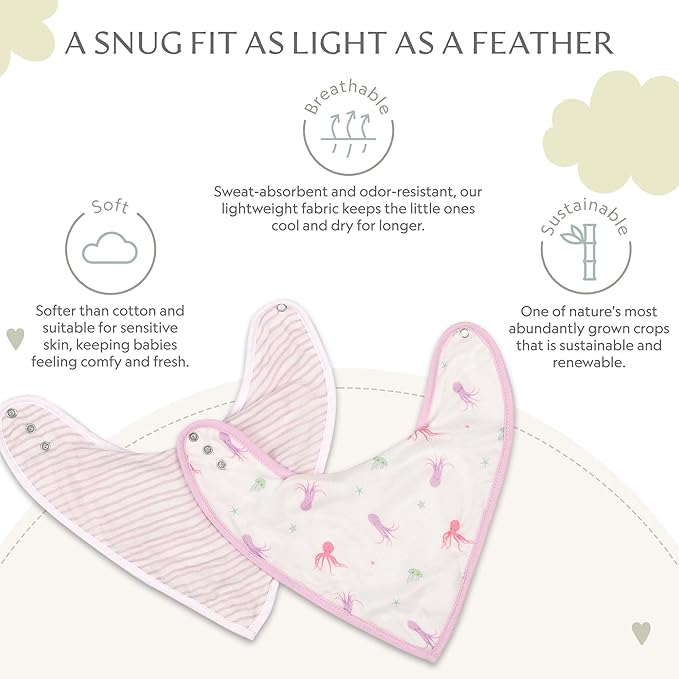 Bamboo Little Baby Bibs (Pack of 2) - Bibs with Adjustable Snaps- Absorbent Terry Backing