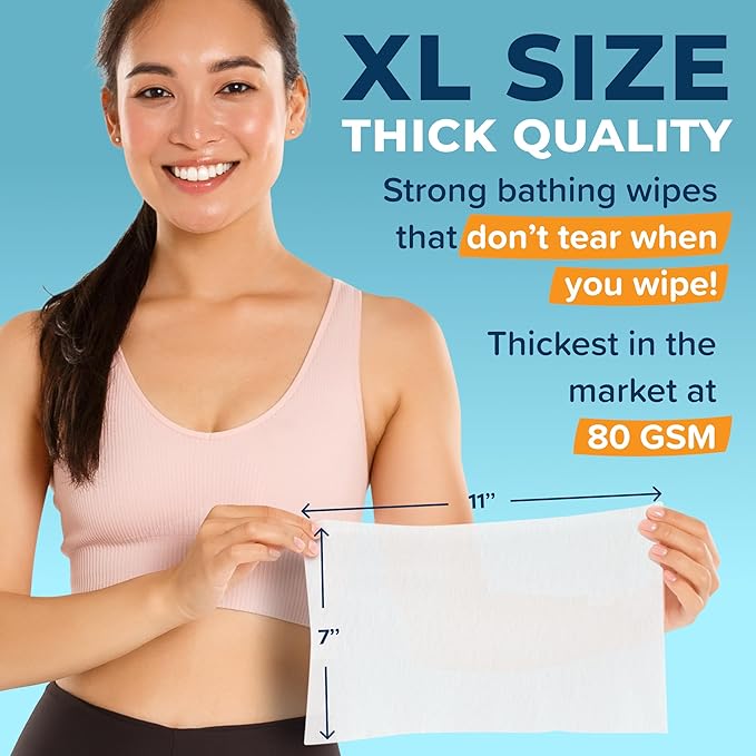 Body Wipes For Adults Bathing No Rinse 50pc XL - Ultra Thick Shower Travel Wipes For Personal Cleansing & Hygiene Essentials, Elderly Care, Incontinence Disposable Washcloths For Women Men