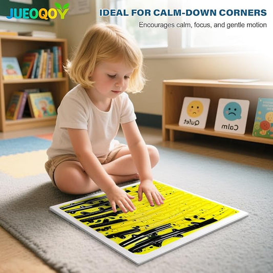 Liquid Sensory Floor Tile for Kids Ages 3+, 12" Textured Step-On Tile with Non-Slip Base, Interactive Color-Flow, Yellow-Black, for Calm Corners (1-Pack)