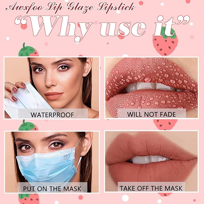 3 Piece Matte Lipstick Set,Nude Liquid Lipstick Velvet Air Moisture Smooth Crayon Lip Stain,Matte Liquid 24 Hour Superstay Long Lasting Waterproof Lip Gloss for Women Makeup(3PCS)