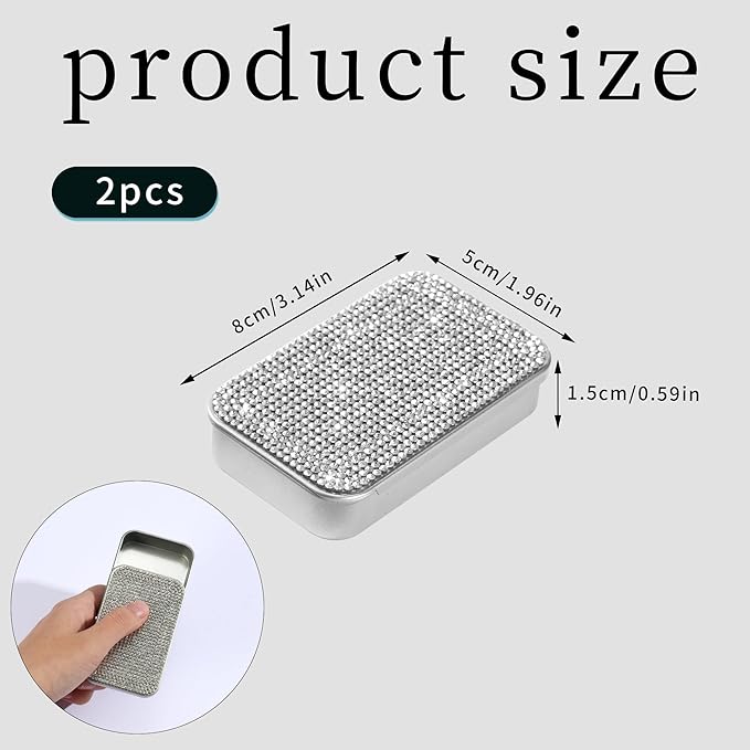 2Pcs Bling Dental Floss Holder,Portable & Refillable Floss Pick Holders, Metal Tin Box Case for Q-tip,Cotton Swab(Silver)