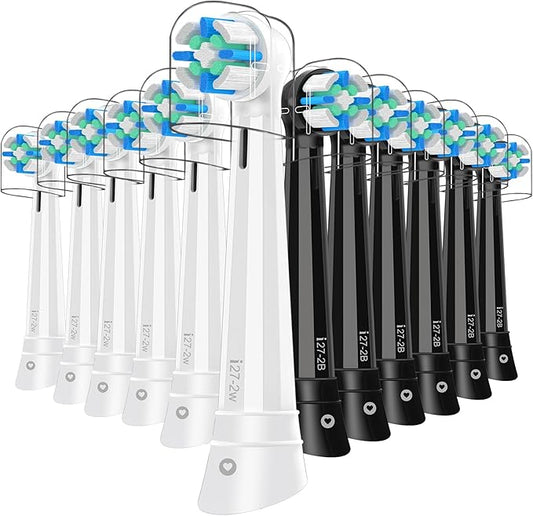 12 Pack Replacement Heads with Medium Soft Bristles Compatible with Oral b IO 2/3/4/5/6/7/8/9/10 Series Electric Toothbrush, IO Brush Heads Compatible with Oral b (Black/White)