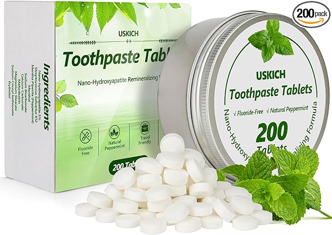 200 Pcs Toothpaste Tablets - Nano Hydroxyapatite Natural Whitening, Reduce Sensitivity,Fluoride & Plastic Free, Eco Friendly & Travel Mouthwash Tablets