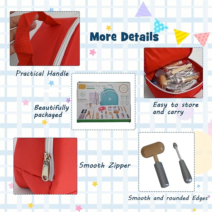 Doctor Kit for Toddlers 3-5, 25 Pcs Kids Doctors Play Set with Stethoscope & Medical Bag & More, Fun Pretend Play Toys for Boys and Girls