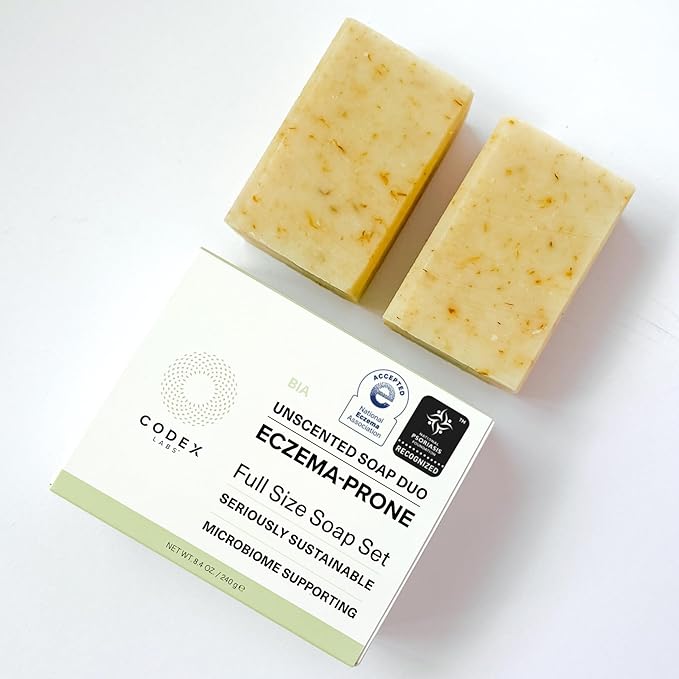 Codex Labs Eczema Soap for Kids & Adults – 2-Pack Unscented Eczema Hand Soap Bars with Shea Butter, Olive Oil & Calendula – Microbiome-Supporting, pH-Balanced, Clinically Tested – 8.4 oz Total
