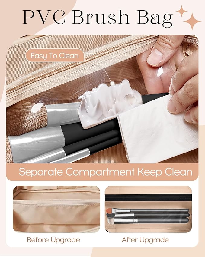 Bistup Makeup Bag Travel Cosmetic Bag Toiletry Make Up Bags Cute Women Large Capacity Big Medium Leather Sun Moon Aesthetic Portable Teen Girls Teenage Foldable Expandable Compact Open Flat Zip