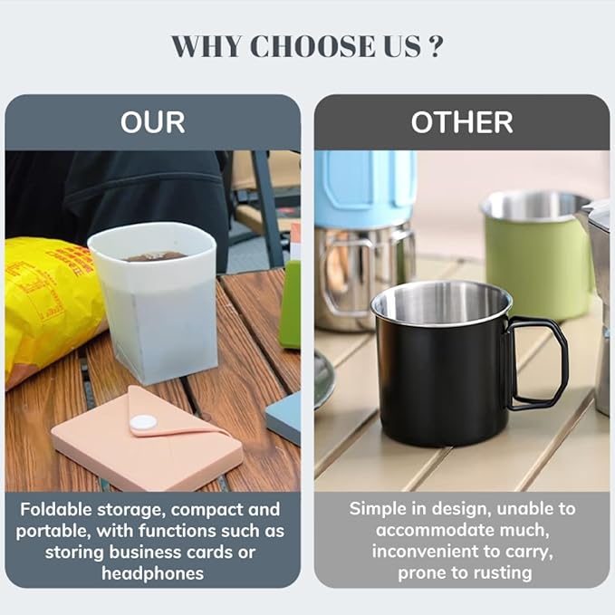 Silicone Collapsible Travel Cup, Foldable Water Cup with Card Bag - Portable Leak-Proof Reusable Mug for Camping, Hiking, Sports (grey)