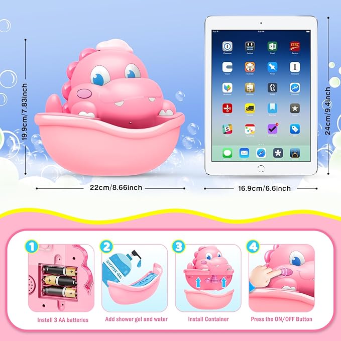 Baby Bath Toys Light Up Bath Bubble Machine with Colourful Light Bathtime Shower Bath Toys for Kids Ages 1-3 4-8 Birthday for Toddler Boys Girls
