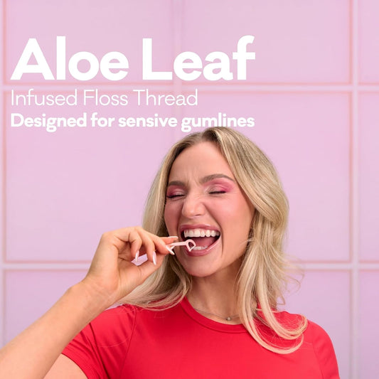 Grin Tooth Picks Flossers for Adults – Aloe Leaf Infused Dental Floss Picks for Teeth Cleaning - Natural Mint Flavor - 100% Recycled Plastic Handle - 80 Count Canister (Pack of 3)