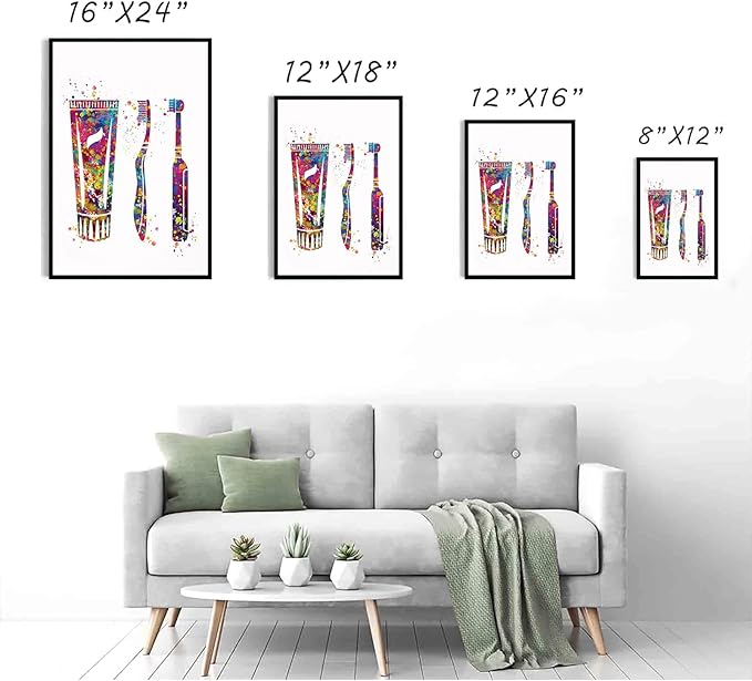 Medical Home Decorations,Dental Care Tools Watercolor Print Tooth Medical Art Surgeon Dental Clinic Decor Gift Dental Dentist Dentistry Office Dental Hygienist,8"x12"Framed Wall Art