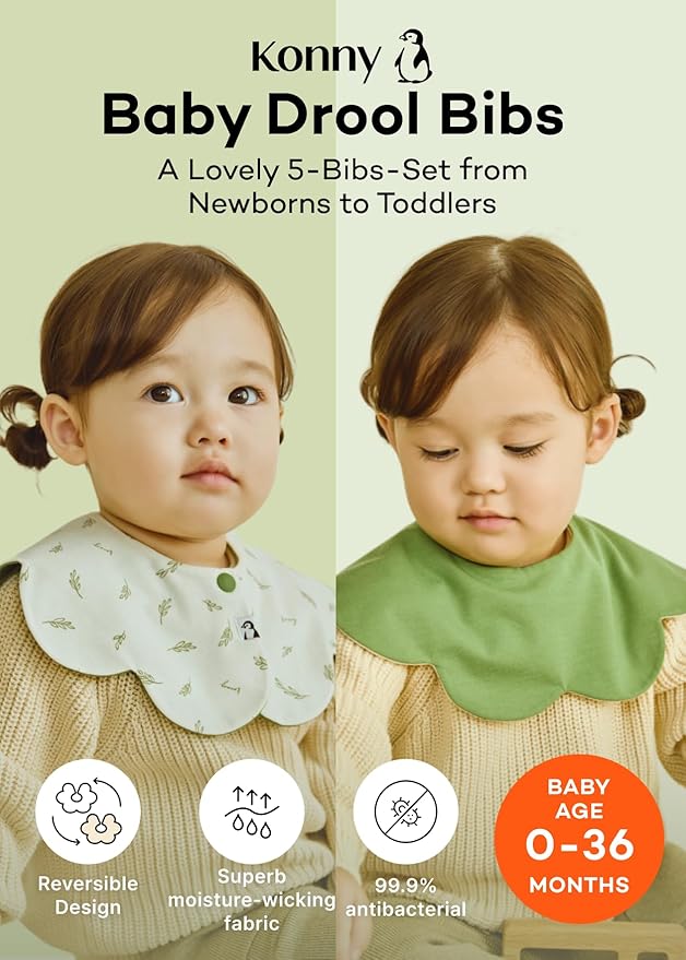 Konny Baby Bibs Set, 360 ° Rotate, Soft and Absorbent Bandana Drooling for Boys Girls baby Essentials
