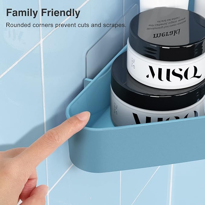 Sotfamily Shower Caddy Corner, 2 Pack Adhesive Corner Shower Shelves for Bathroom Organizers and Storage, Rust Free Plastic Rack for Bathroom Accessories & Decor, Light Blue