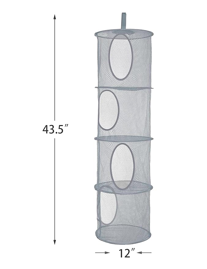Libeder Mesh Hanging Storage Space Saver Bags Organizer,Foldable Storage Organizer 4 Compartments Toy Storage Basket for Kids Room Bathroom 3 Sets Grey