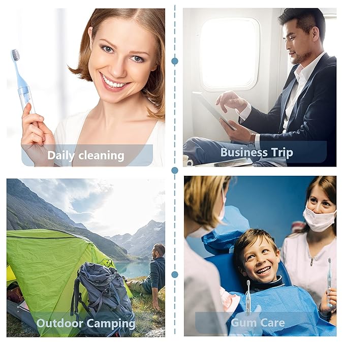 2Pcs Travel Toothbrushes Kit Fold Travel Size Toothbrushes Built-in Toothpaste Container, Including 2 Cleaner Head Soft Bristles for Camping, School, Business Trip (Blue, White)