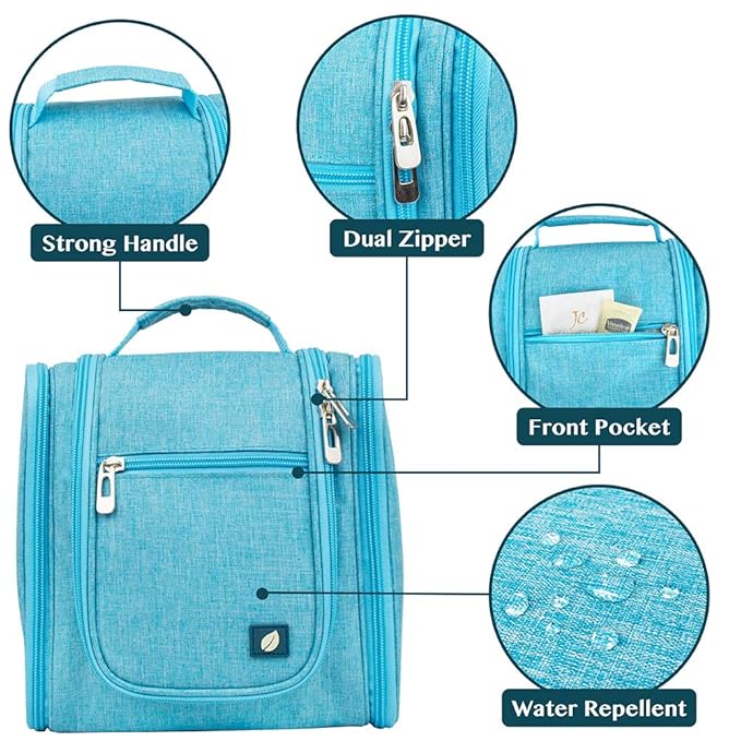 PAVILIA Toiletry Bag Travel Bag for Women Men, Hanging Cosmetic Organizer, Water Resistant Makeup Bag for Accessories Toiletries, Large Travel Essentials Kit (Turquoise)