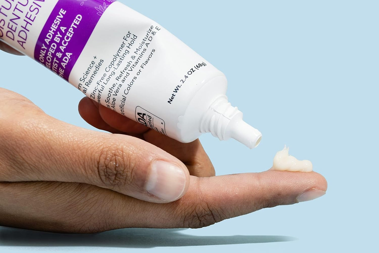 Dr. B Dental Solutions Adhesadent Moisturizing Denture Adhesive - Secure Denture Glue with Strong Grip & Natural Taste - Zinc-Free Dental Adhesive for Dentures, Overdentures - 2.4 oz (2 Pack)