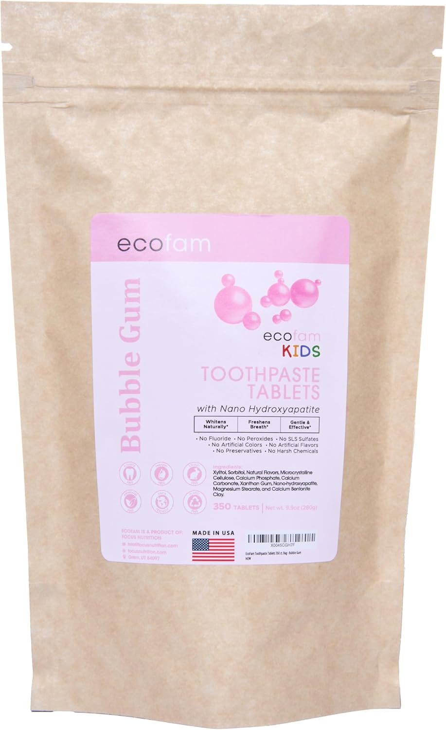 Toothpaste Tablets – Bubblegum | Nano Hydroxyapatite Toothpaste Tablets Chewable | Fluoride Free l 350 ct