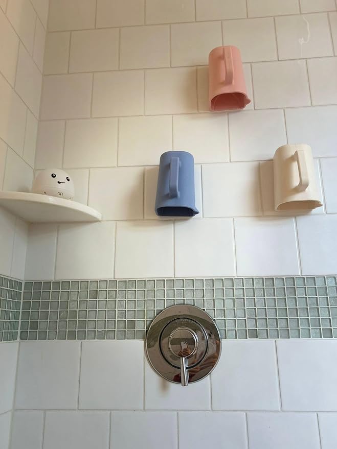 Baby Bath Cup with Suctions - BPA Free, 100% Food Grade Silicone Rinse Cup, Clutter-Free Tub Area, Kids Learning Tool, Sticks to Tiles, Drains Water Upside Down- patent pending