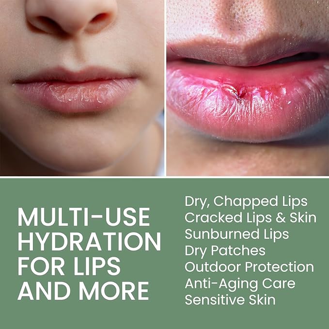 Organic Lip Treatment Balm Ultra Hydrating & Nourishing Care for Dry, Chapped, Cracked Lips & Skin, Visibly Smooths Wrinkles & Fine Lines, Natural Skin Care, 6 Pack Gift Set, Women and Men