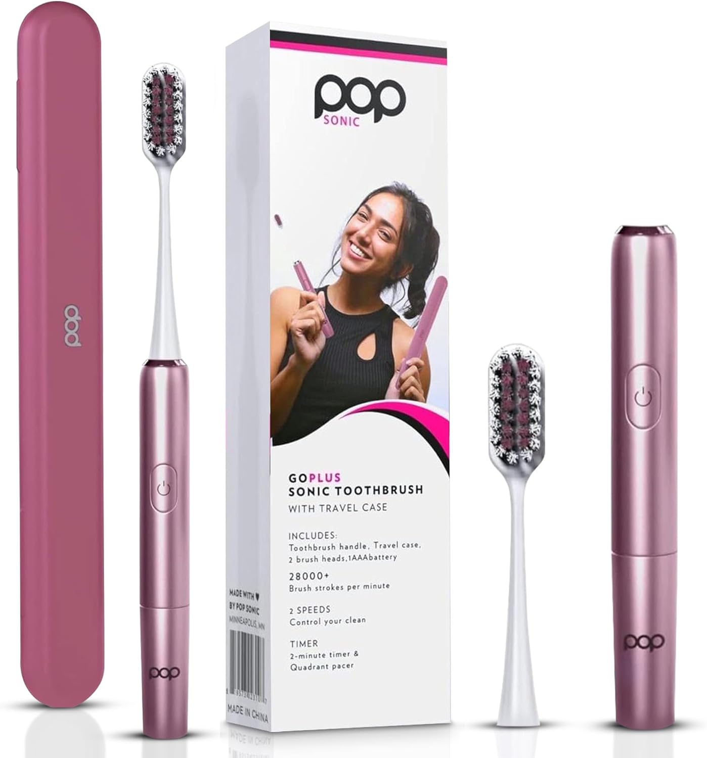 Go Plus Sonic Toothbrushes for Adults w/Electric Toothbrush Case - Electric Toothbrush for Adults & Kids - Sonic Toothbrush w/ 2 Speeds - 18000-24000 Vibrations Per Minute (Rosy Pink)