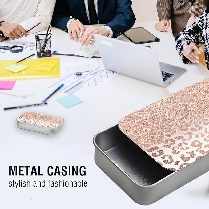 Portable Dental Floss Case, Refillable Cute Travel Floss Dispenser for Men & Women, Pocket Travel Floss Picks Case for Purse, Backpack, Bag Pink Rose Glitter Leopard