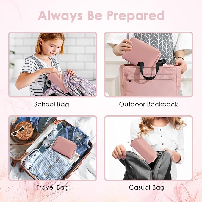 First Period Kit for Girls 9-12,Thoughtful First Period Gift,Tween Period Starter Kit with Spare Underwear, Wipes,Period Knowledge Cards and More. (Rose pink)