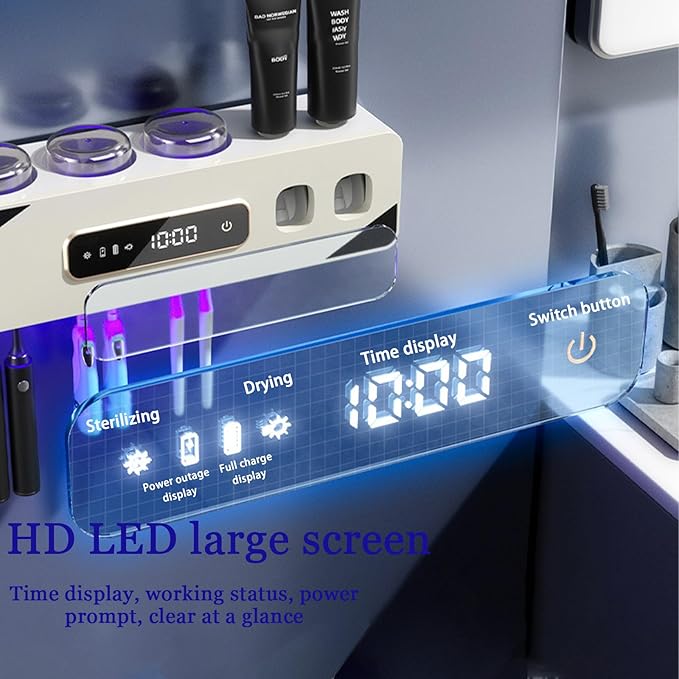 Automatic Toothpaste Dispenser,Rechargeable Toothbrush Holders for Bathrooms,3 Cups Electric Toothbrush Holder Wall Mounted with Toothpaste Dispenser Bathroom Decor (White)