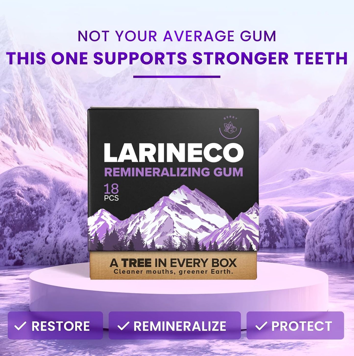 Larineco Remineralizing Gum with Nano Hydroxyapatite & Xylitol – Sugar-Free Cinnamon Xylitol Gum – Plastic-Free, Dye-Free, Aspartame-Free – Natural Base – 18 Pieces (18 Count (Pack of 2), Berry)