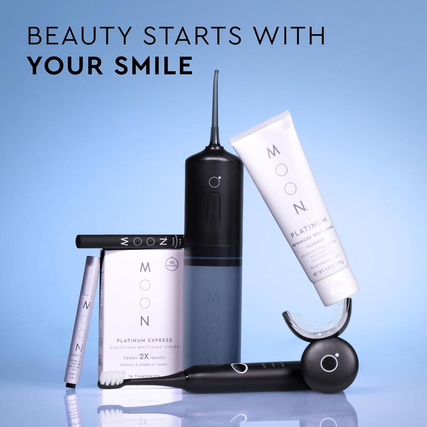 Moon Cordless Water Flosser for Teeth Cleaning, Plaque Removal & Gum Health - Water Pick with Gentle or Deep Clean Mode, 4 Interchangeable Tips & 8 Week Charge - Safe for Braces (1 Count)