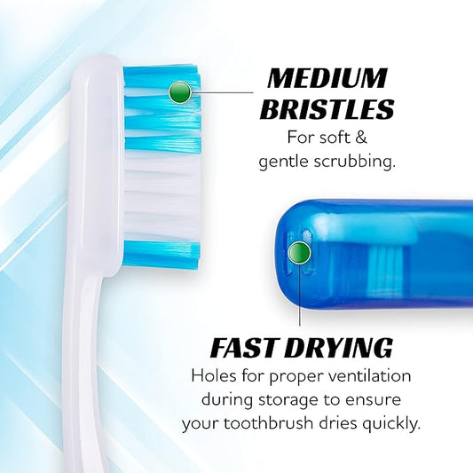 Lingito Mini Toothbrush with Cover, Camping & Travel Size with Case, Adults Kit (3 Pack)