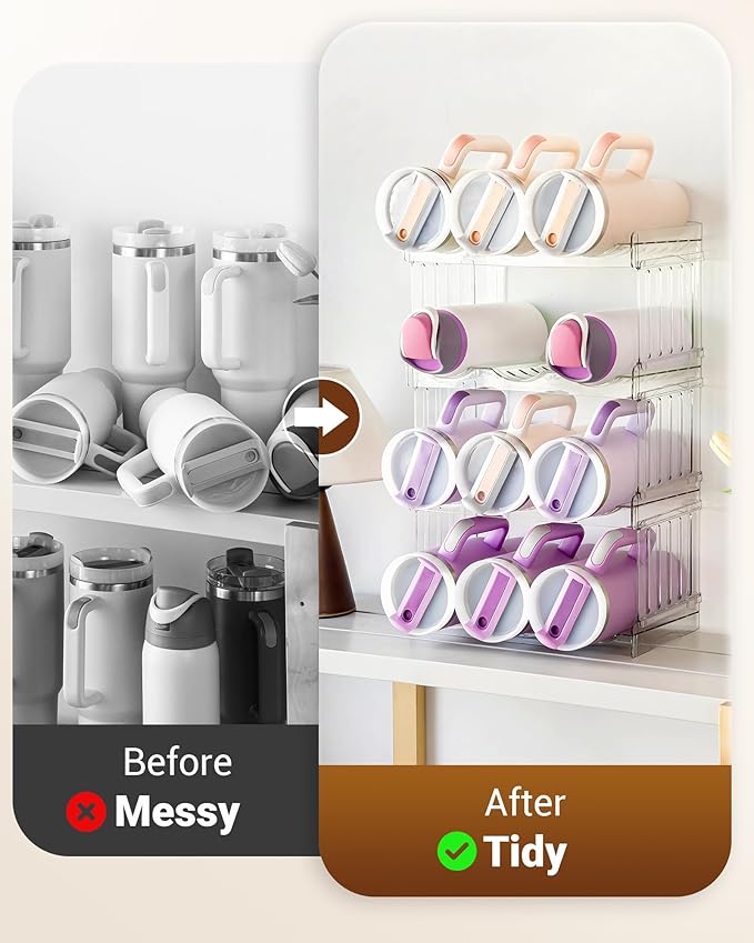 Large Tumbler Organizer for Stanley Cup 40 oz, Patented Kitchen Pantry Organizers and Storage for Stanley Cup Accessories, Stackable Water Bottle Organizer Holder Gifts 4Pack Large-12-bottle