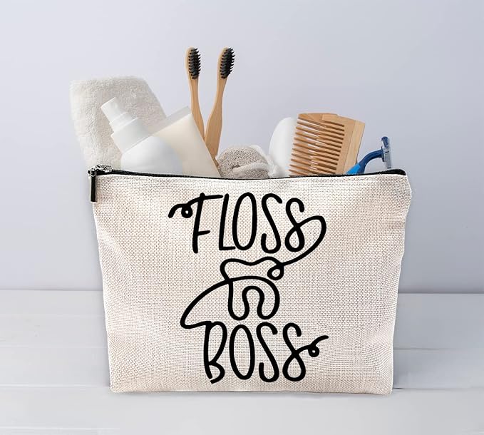 Sufamb Floss Boss Makeup Bag, Funny Dental Assistant Cosmetic Pouch for Women Girls, Funny Gifts for Dentists Women Dental Hygiene Hygienist,Dental Assistant Gifts