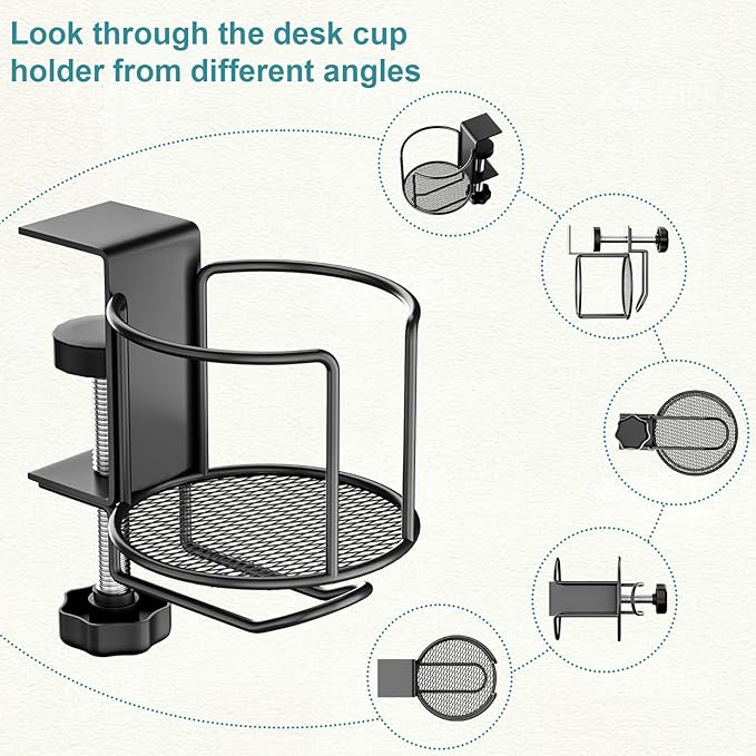 2-in-1 Desk Cup Holder,Anti-Spill Table Water Bottle Holder,Clamp On Table Stainless Steel Drinking Holder,Compatible with Universal Cups/Bottles/Mugs/Cans/Tumblers/Thermoses/Glass,1 Pack
