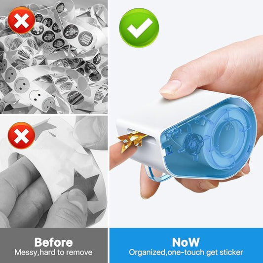 Manual Sticker Dispenser for Rolls of Stickers with 1520Pcs 1Inch Gold Star,Red Heart,Smiley Face Stickers for Kids Reward,Behavior Chart,School Classroom Student Teacher Supplies Gifts(Blue)