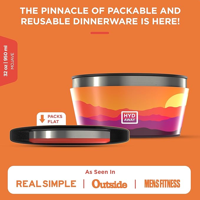 HYDAWAY 1-Quart Collapsible Insulated Bowl with Lid - BPA-Free, Leak-Resistant, Space-Saving Camp Bowl - Ideal for Hiking, Travel & Outdoor Meals