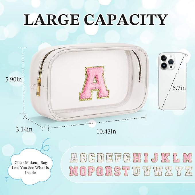 YOOLIFE Travel Clear Makeup Bag, Waterproof Toiletry Bags for Women, Cosmetic Bag, Preppy Stuff, Birthday Gifts for Women, Personalized White Mother Girlfriend Wife Gifts