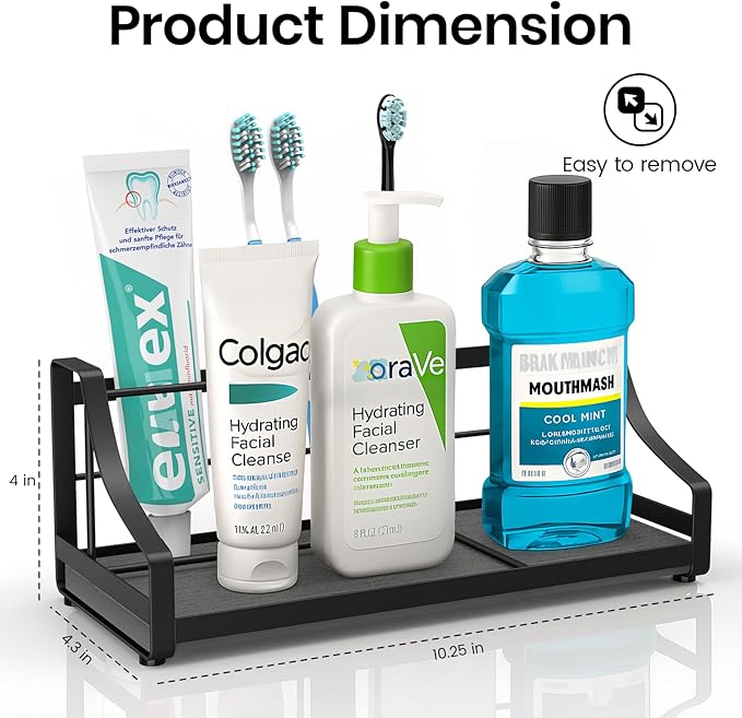 BOTEMY Toothbrush Holder with Instant Drying Stone - Bathroom Counter Organizer, Kids Electric Toothbrush Toothpaste Holders, Bathroom Sink Organizers and Storage,Black