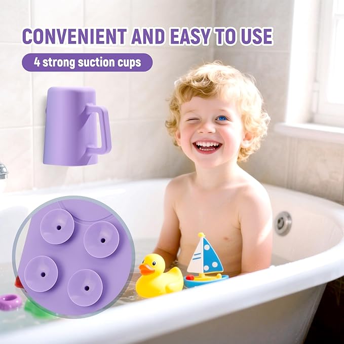 Baby Bath Rinse Cup with Suctions, 100% Food Grade Silicone, Rinser to Wash Hair and Body with Easy Grip Handle