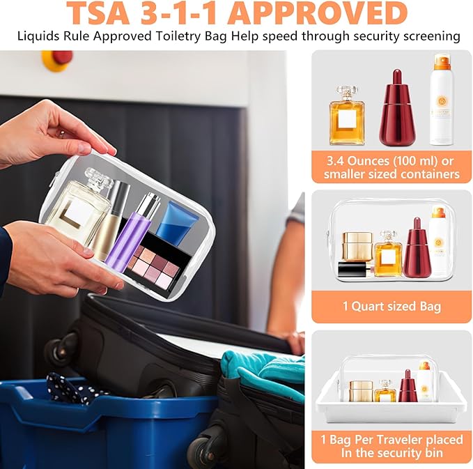 AURUZA Clear Makeup Bag,Portable Travel Toiletry Bags with Zipper, TSA Approved Clear Organizer Bags, PVC Cosmetic Pouch for Airport Airline Compliant