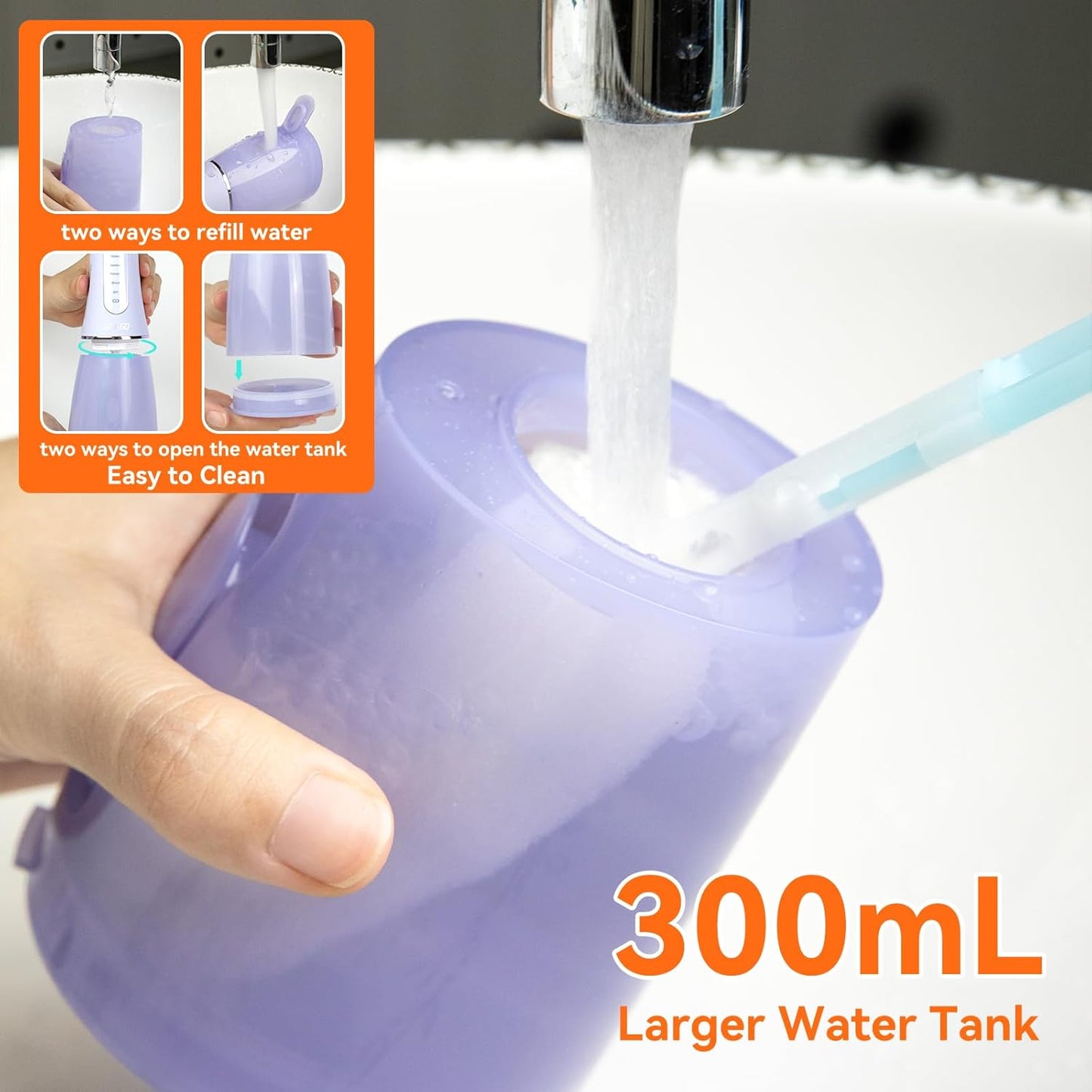 SEAGO Water Dental Flosser Cordless for Teeth, 5 Modes and 7 Nozzles, Dental Water Flosser 300mL, DIY Mode Memory Function, IPX7 Waterproof Dental Flosser, SG8019 Purple