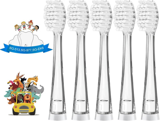 TEETECK 5 Pack Kids Toothbrush Replacement Heads Compatible with SEAGO- 513/977/EK6,Compatible with Brush-Baby WildOnes/KIDZSONIC（Not BabySonic Series）,Compatible with Dada-Tech-BB1/977/K6