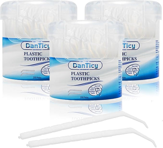 Interdental Toothpicks, Disposable Plastic Curved Hook Toothpicks, Ultra Teeth Cleaning Tool for Daily Care of Removes Plaque and Debris Between Your Teeth 600PCS (Pack of 3)