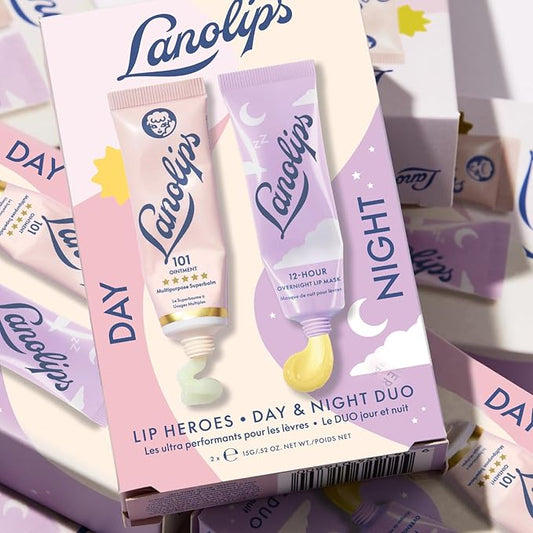 Lanolips 101 Lanolin Lip Balm & Overnight Lip Mask Duo - Heroes Kit for Complete Day to Night Care - Deeply Hydrating Moisturizer Set with Pure Lanolin Oil (2 Count)