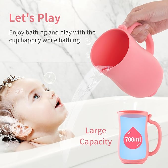 Baby Bath Rinse Cup Shower Shampoo Bowl Water Bath Bucket, Toddler Bath Toys Cup Water Containers Wash Essentials (Cat-Melon)