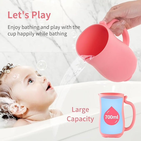 Baby Bath Rinse Cup Shower Shampoo Bowl Water Bath Bucket, Toddler Bath Toys Cup Water Containers Wash Essentials (Cat-Melon)